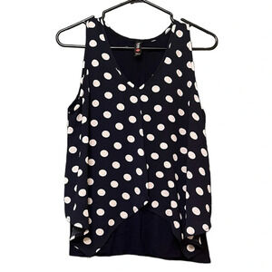 Colori navy blue and white polka dot sleeveless top, size medium